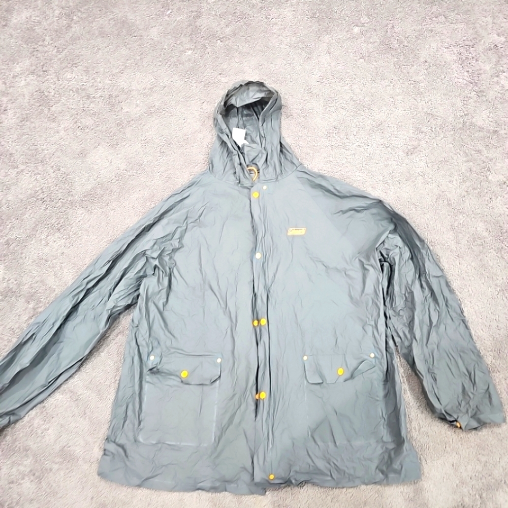Coleman Mens Hooded Rain Jacket Gray Size Xl/2xl Talle Zipper And Button